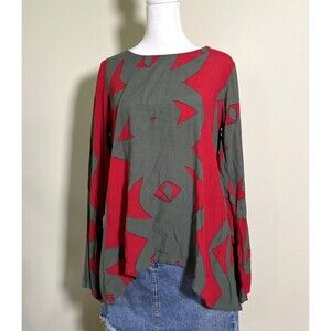 Anthropologie Bel Kazan Sandoval Top Green Red Small Oversized Blouse Boho NWT